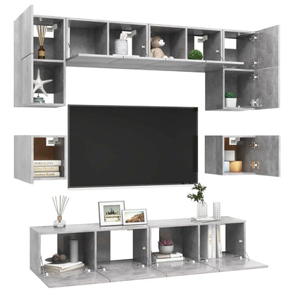 Set di Mobili Porta TV 8 pz Grigio Cemento in Legno Multistrato - homemem39