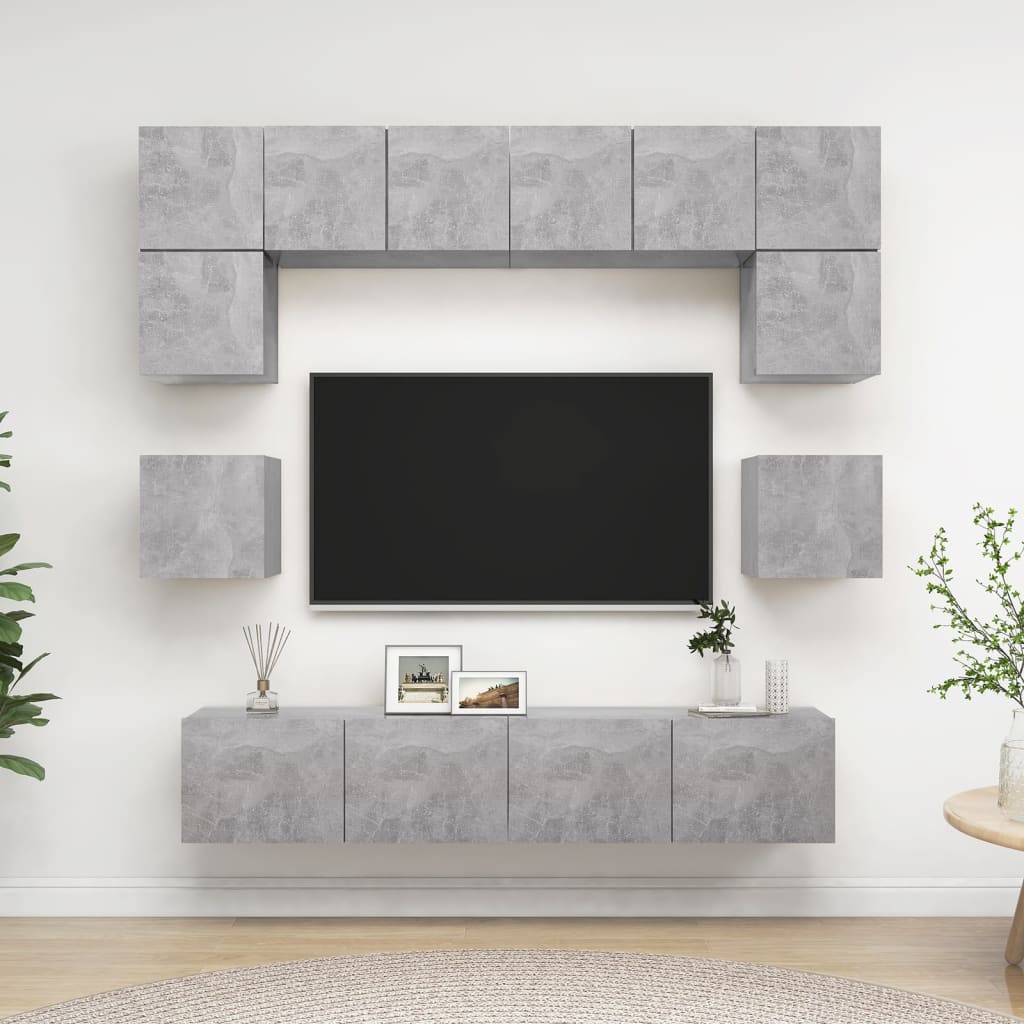 Set di Mobili Porta TV 8 pz Grigio Cemento in Legno Multistrato - homemem39