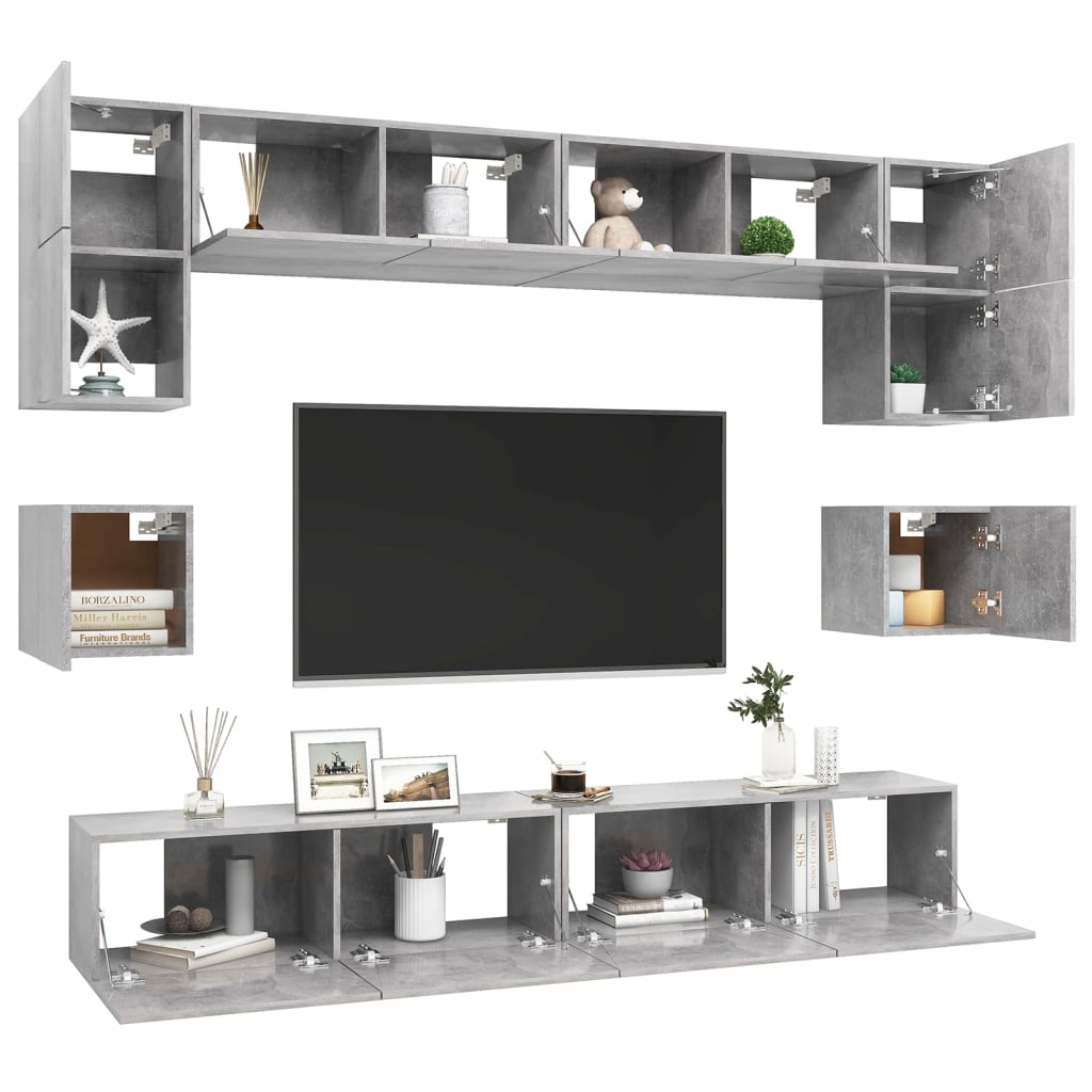 Set di Mobili Porta TV 8 pz Grigio Cemento in Legno Multistrato - homemem39