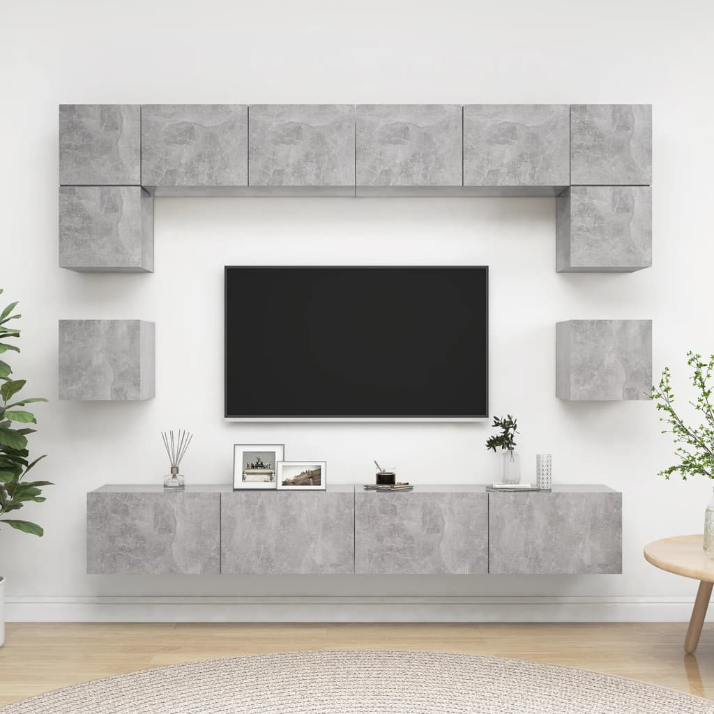Set di Mobili Porta TV 8 pz Grigio Cemento in Legno Multistrato - homemem39