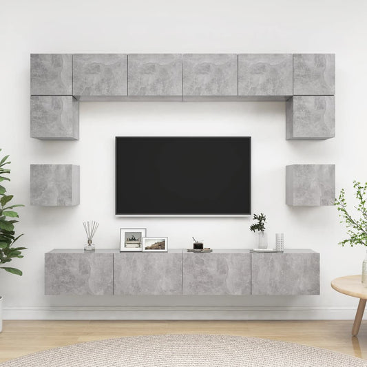 Set di Mobili Porta TV 8 pz Grigio Cemento in Legno Multistrato - homemem39