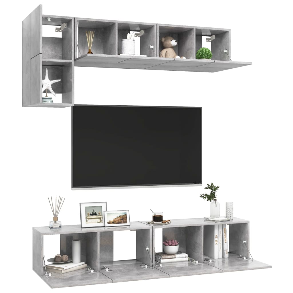 Set di Mobili Porta TV 5 pz Grigio Cemento in Legno Multistrato - homemem39