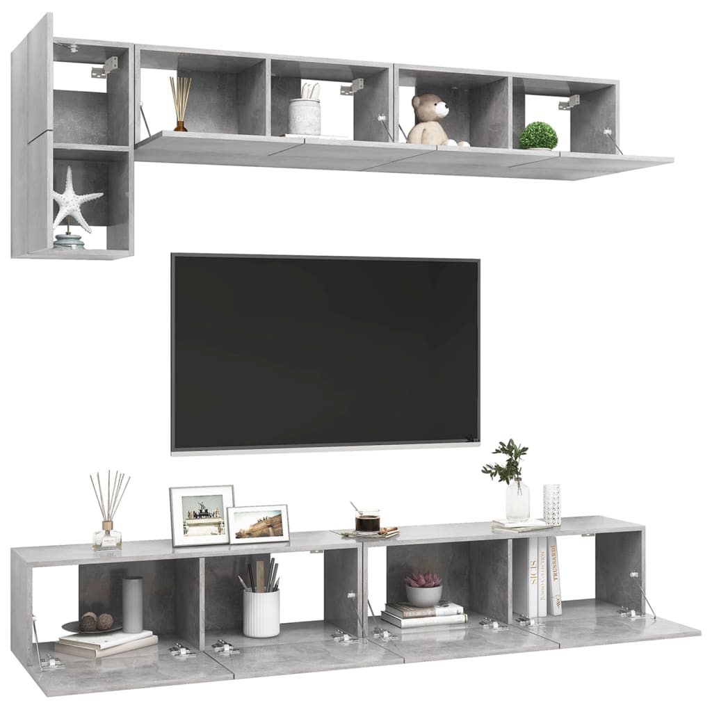 Set di Mobili Porta TV 5 pz Grigio Cemento in Legno Multistrato - homemem39