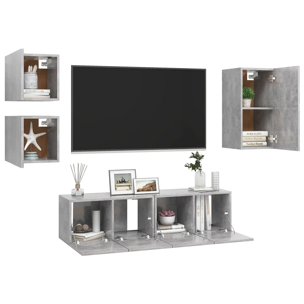 Set di Mobili Porta TV 5 pz Grigio Cemento in Legno Multistrato - homemem39