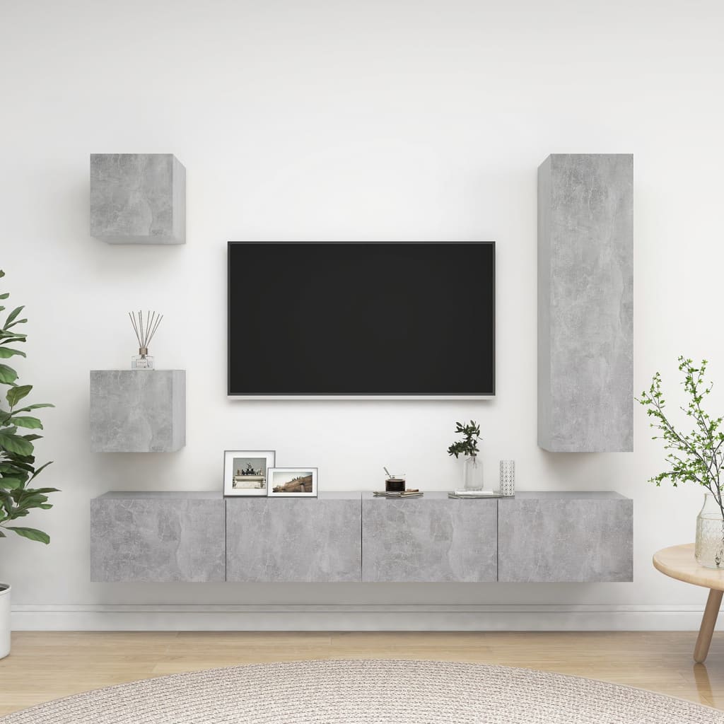 Set di Mobili Porta TV 5 pz Grigio Cemento in Legno Multistrato - homemem39