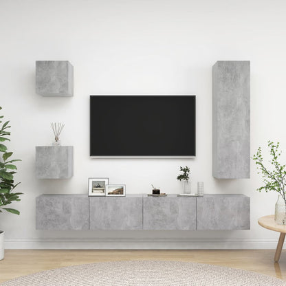 Set di Mobili Porta TV 5 pz Grigio Cemento in Legno Multistrato - homemem39