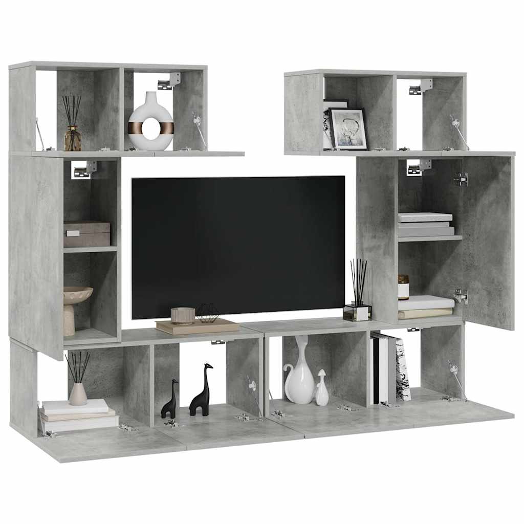Set di Mobili Porta TV 6 pz Grigio Cemento in Legno Multistrato