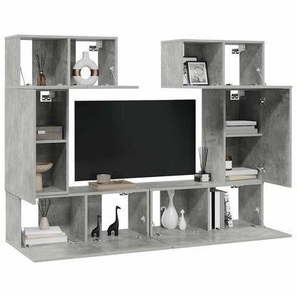 Set di Mobili Porta TV 6 pz Grigio Cemento in Legno Multistrato