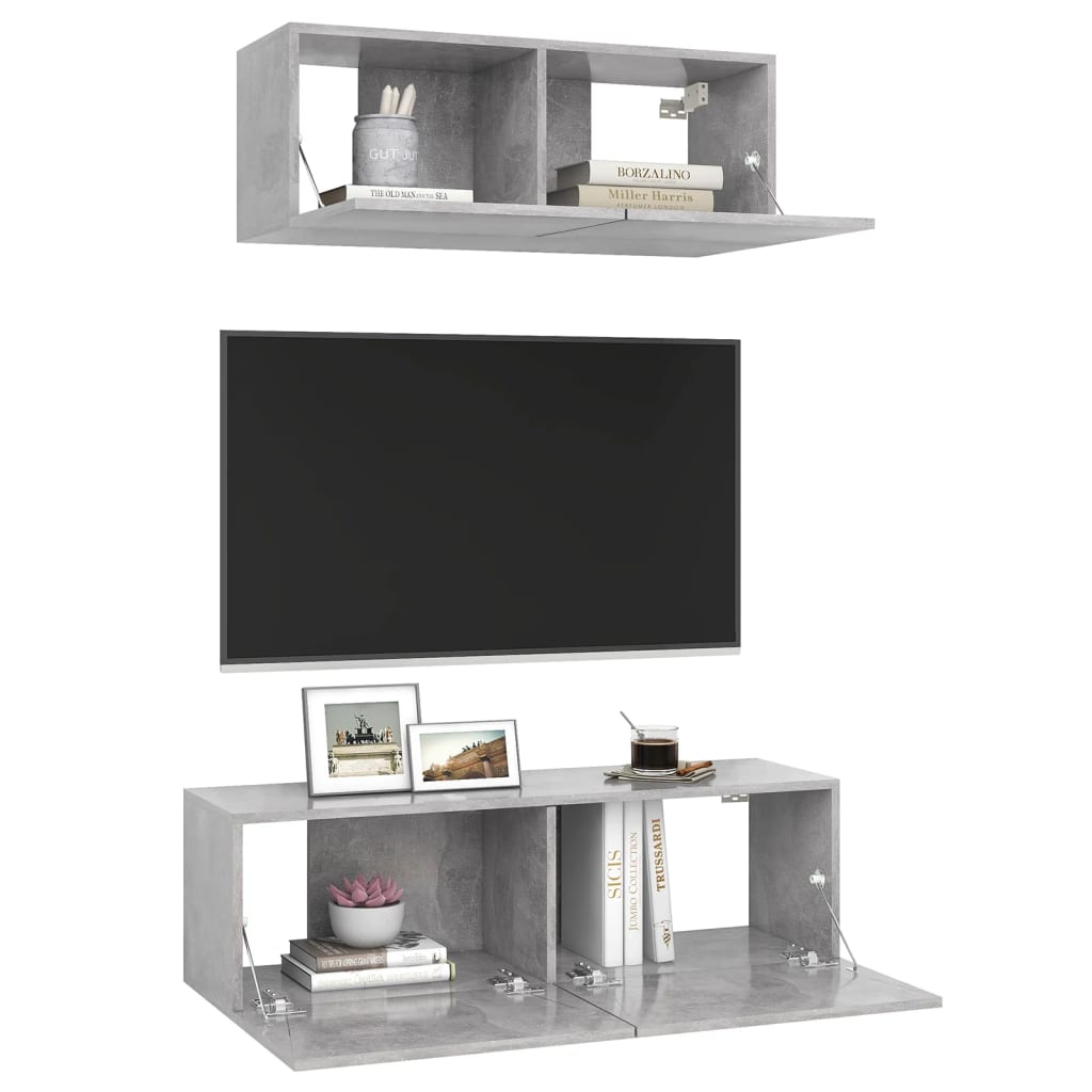 Set di Mobili Porta TV 2 pz Grigio Cemento in Legno Multistrato - homemem39