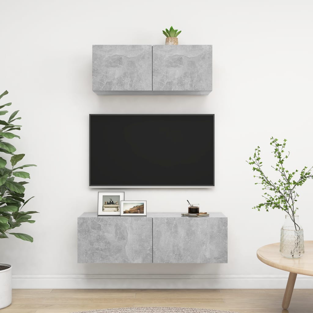 Set di Mobili Porta TV 2 pz Grigio Cemento in Legno Multistrato - homemem39