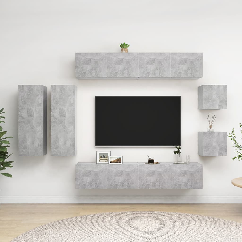 Set di Mobili Porta TV 8 pz Grigio Cemento in Legno Multistrato