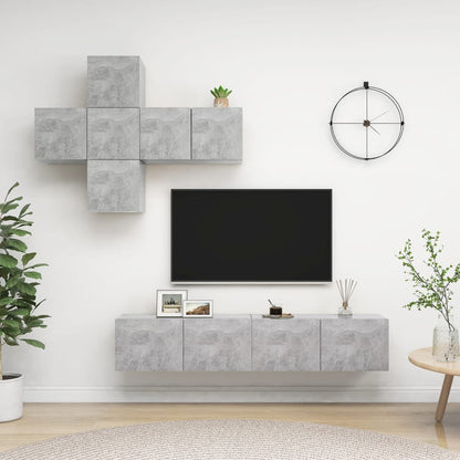Set di Mobili Porta TV 7 pz Grigio Cemento in Legno Multistrato