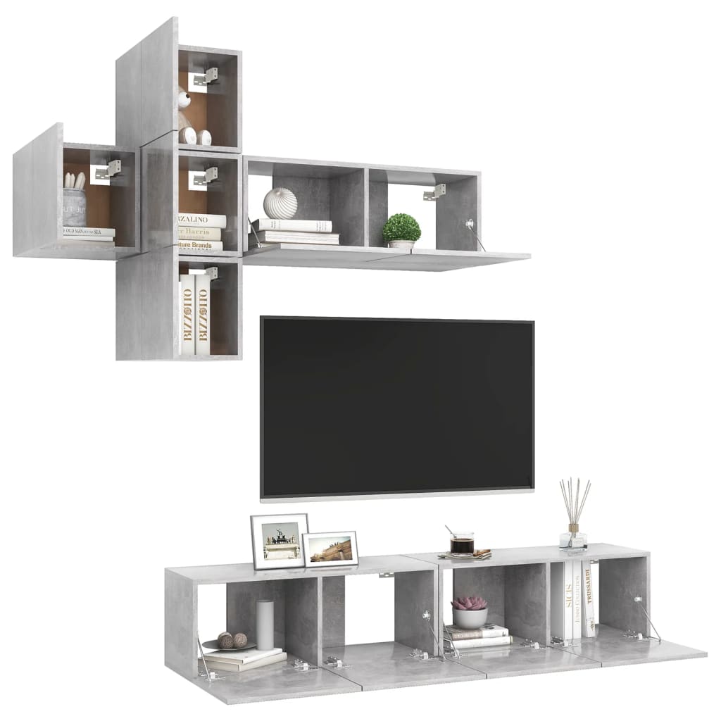 Set di Mobili Porta TV 7 pz Grigio Cemento in Legno Multistrato