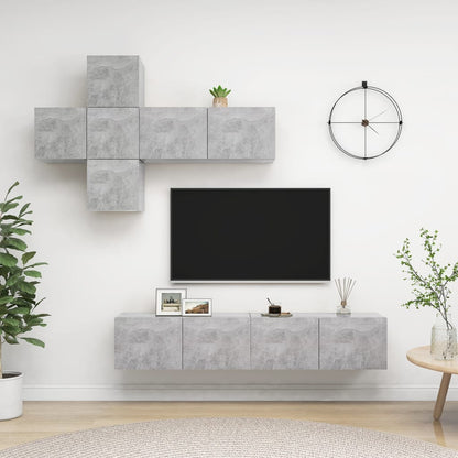 Set di Mobili Porta TV 7 pz Grigio Cemento in Legno Multistrato