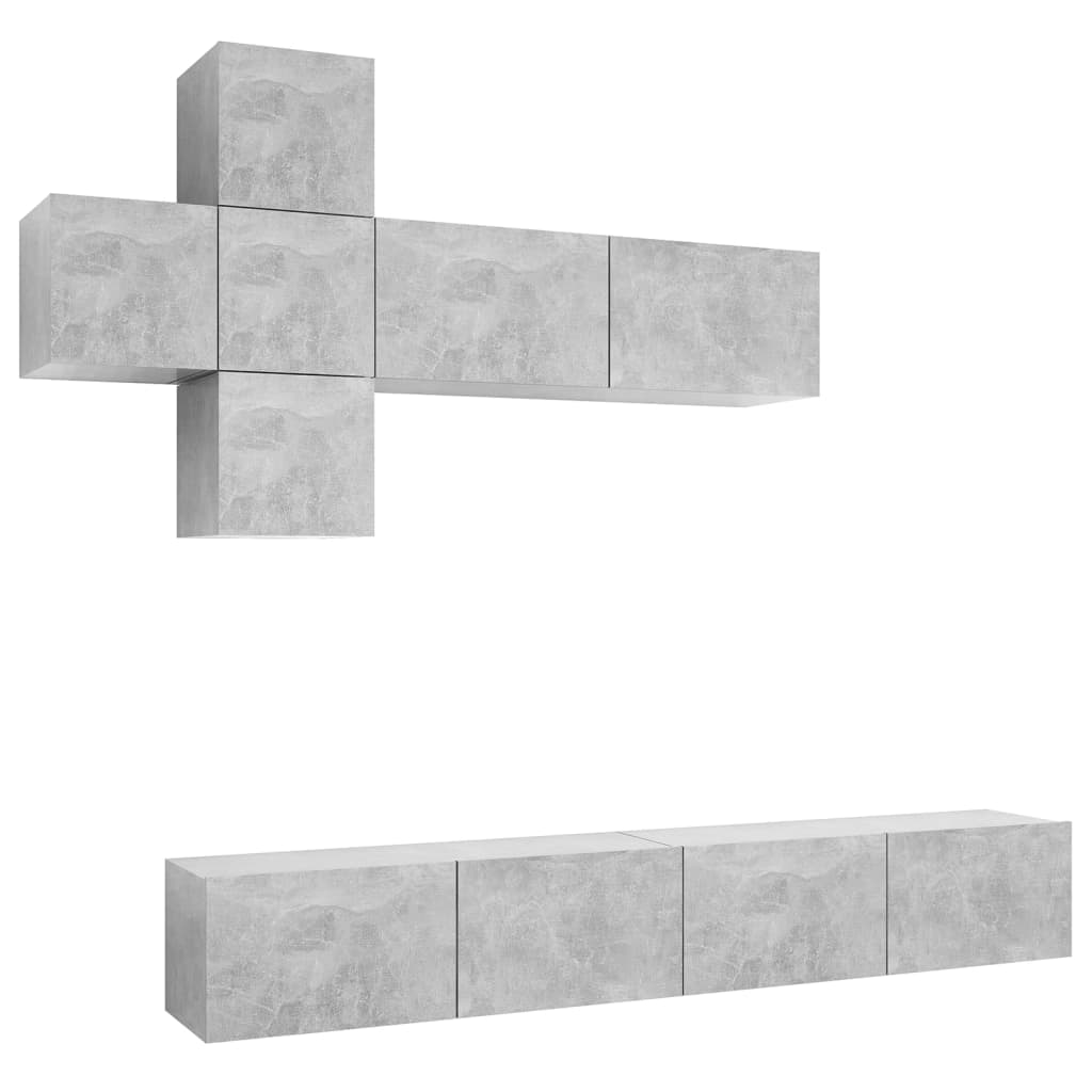 Set di Mobili Porta TV 7 pz Grigio Cemento in Legno Multistrato