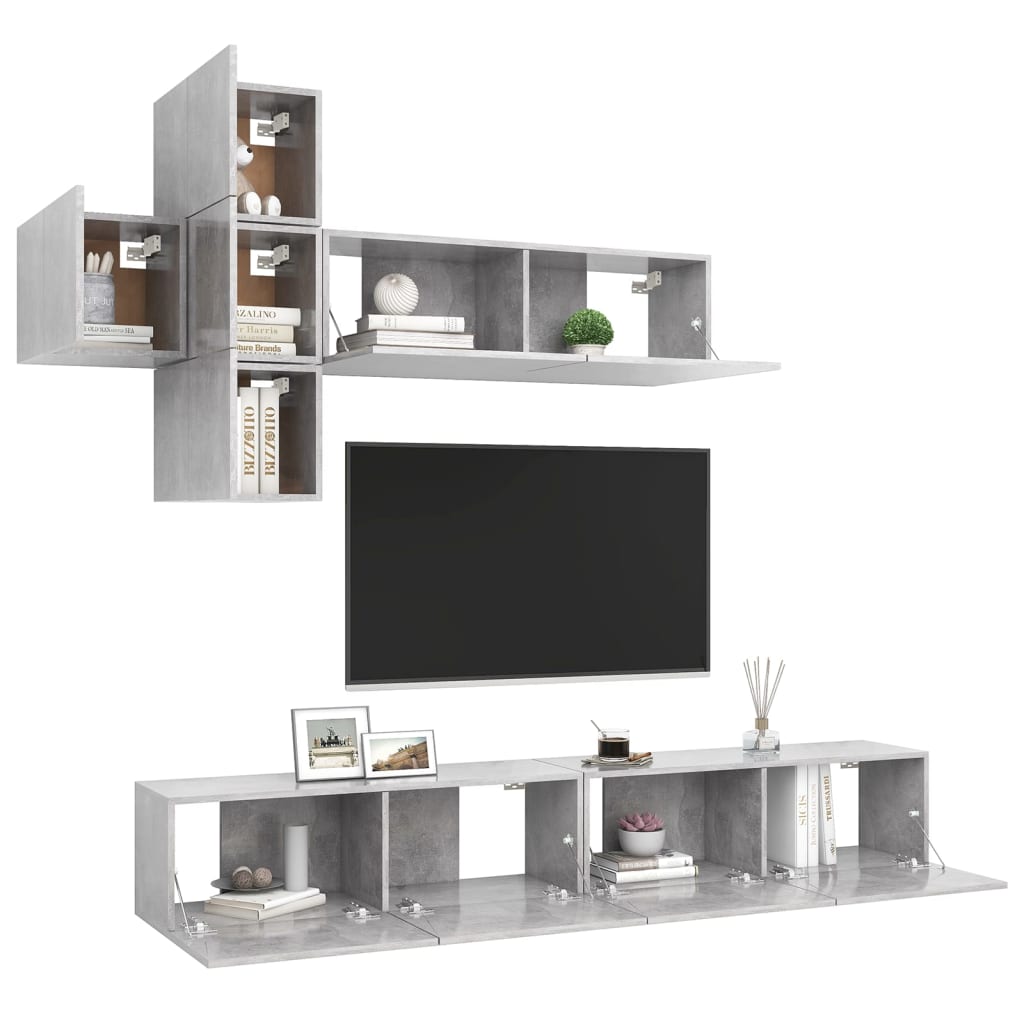 Set di Mobili Porta TV 7 pz Grigio Cemento in Legno Multistrato
