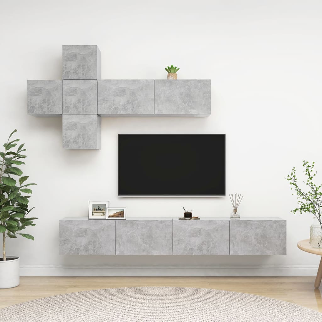 Set di Mobili Porta TV 7 pz Grigio Cemento in Legno Multistrato