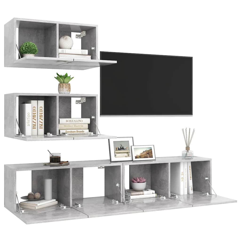 Set di Mobili Porta TV 4 pz Grigio Cemento in Legno Multistrato - homemem39