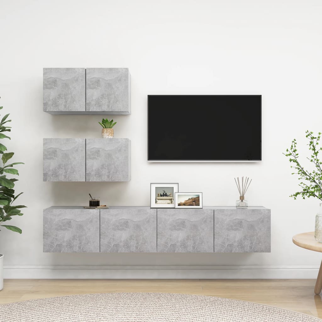 Set di Mobili Porta TV 4 pz Grigio Cemento in Legno Multistrato - homemem39