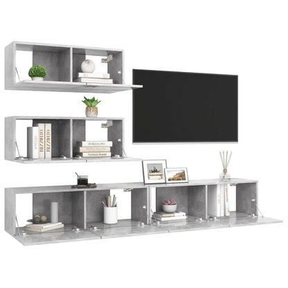 Set di Mobili Porta TV 4 pz Grigio Cemento in Legno Multistrato - homemem39