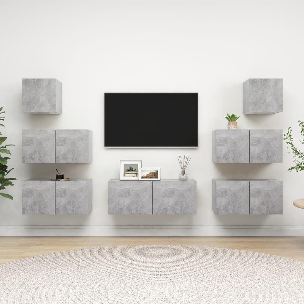 Set di Mobili Porta TV 7 pz Grigio Cemento in Legno Multistrato - homemem39