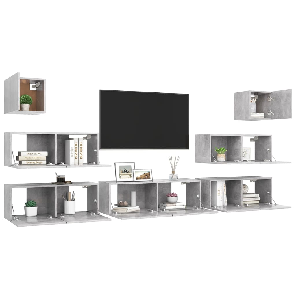 Set di Mobili Porta TV 7 pz Grigio Cemento in Legno Multistrato - homemem39