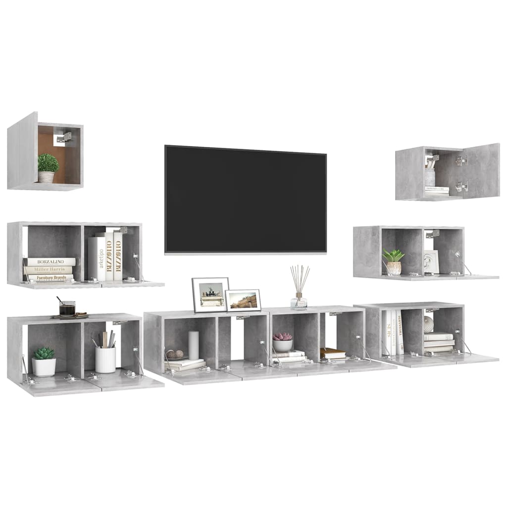 Set di Mobili Porta TV 8 pz Grigio Cemento in Legno Multistrato - homemem39