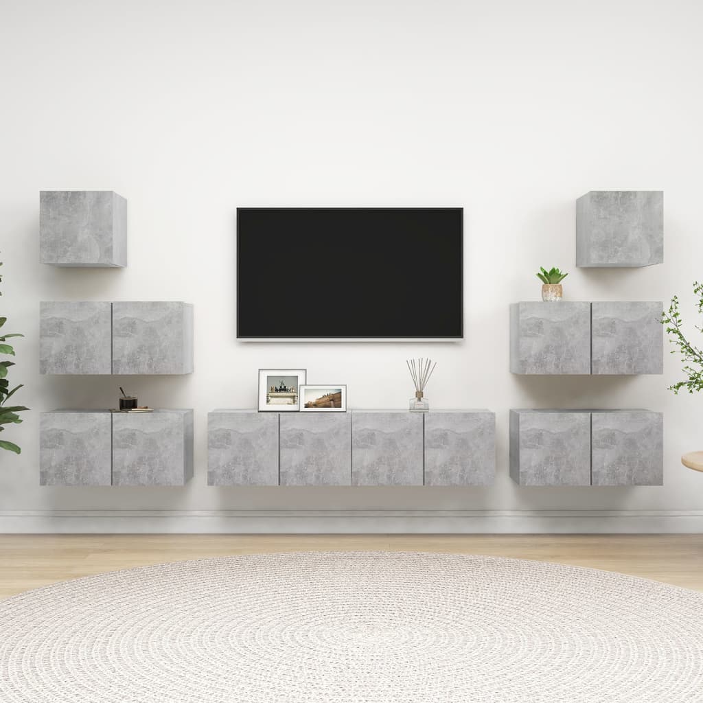 Set di Mobili Porta TV 8 pz Grigio Cemento in Legno Multistrato - homemem39