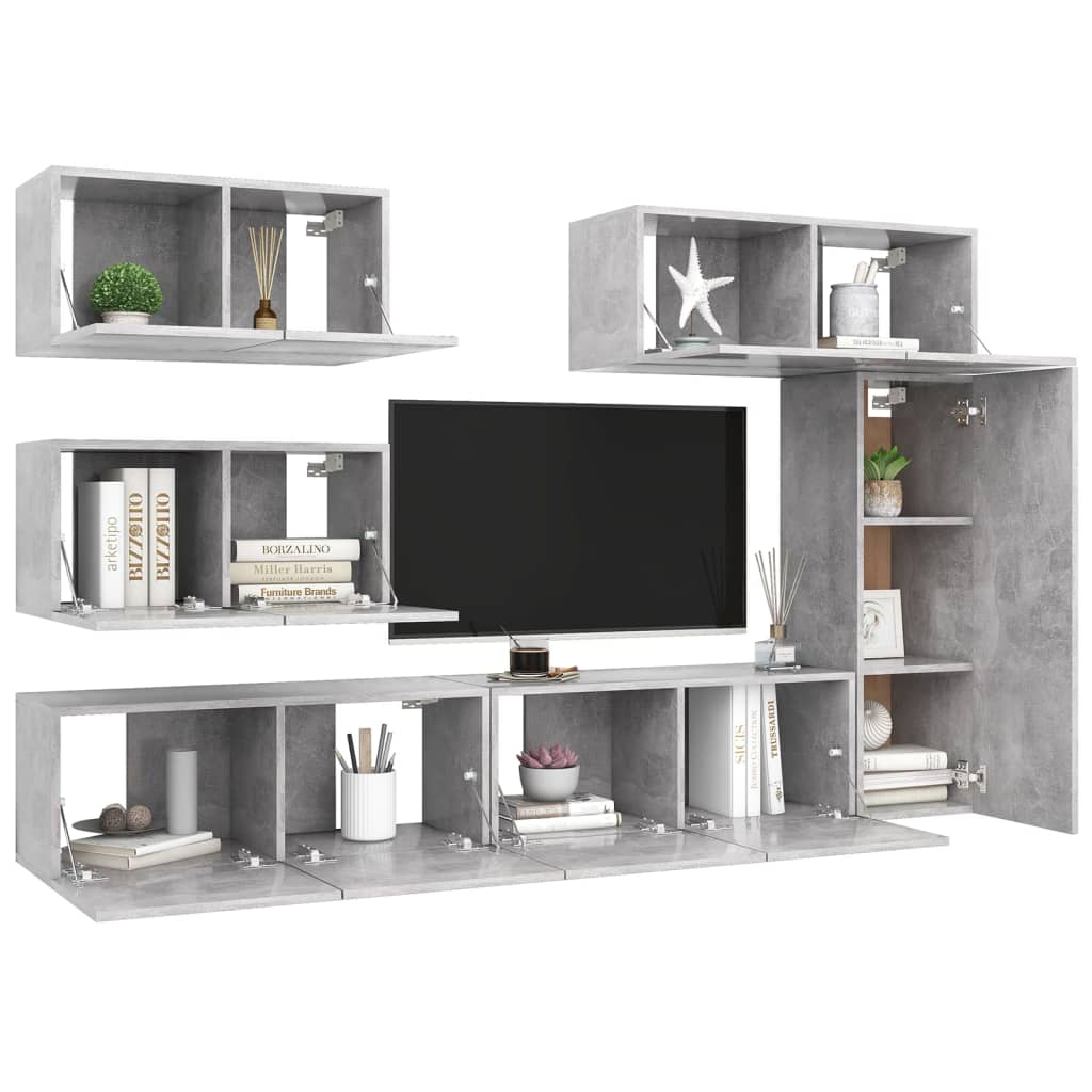 Set di Mobili Porta TV 6 pz Grigio Cemento in Legno Multistrato - homemem39
