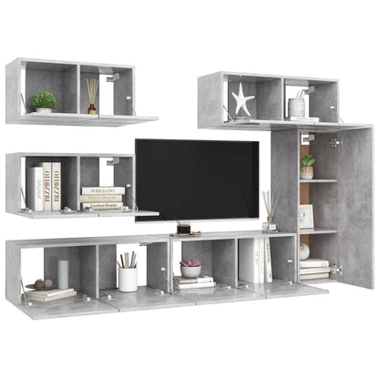 Set di Mobili Porta TV 6 pz Grigio Cemento in Legno Multistrato - homemem39