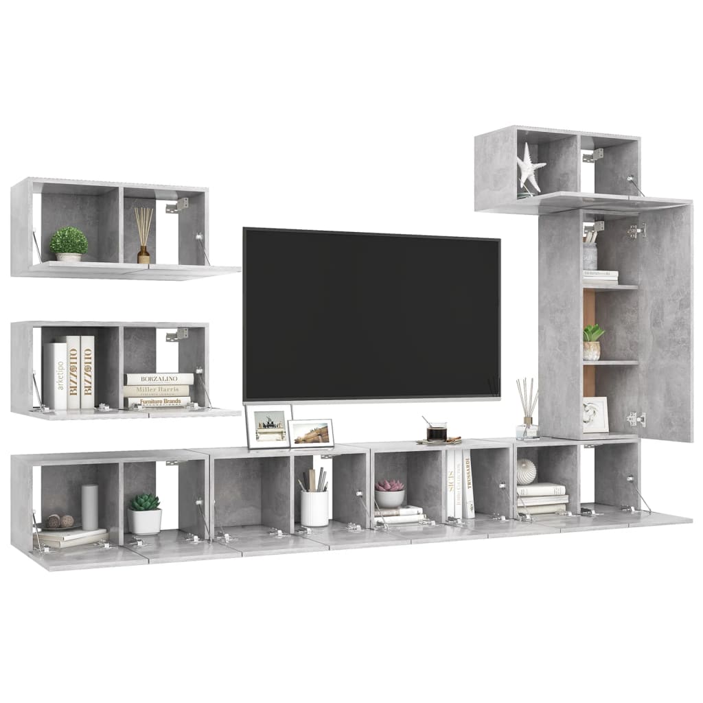 Set di Mobili Porta TV 8 pz Grigio Cemento in Legno Multistrato - homemem39