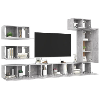 Set di Mobili Porta TV 8 pz Grigio Cemento in Legno Multistrato - homemem39