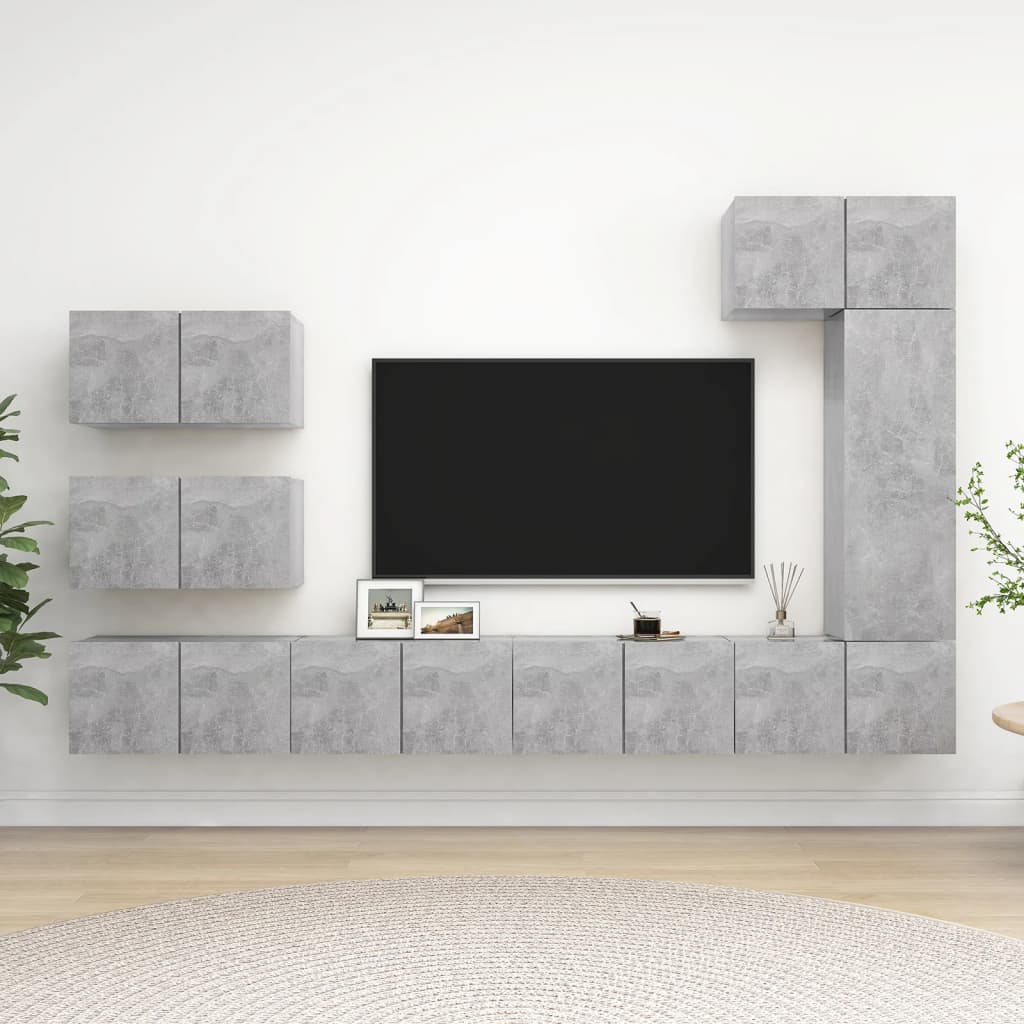Set di Mobili Porta TV 8 pz Grigio Cemento in Legno Multistrato - homemem39