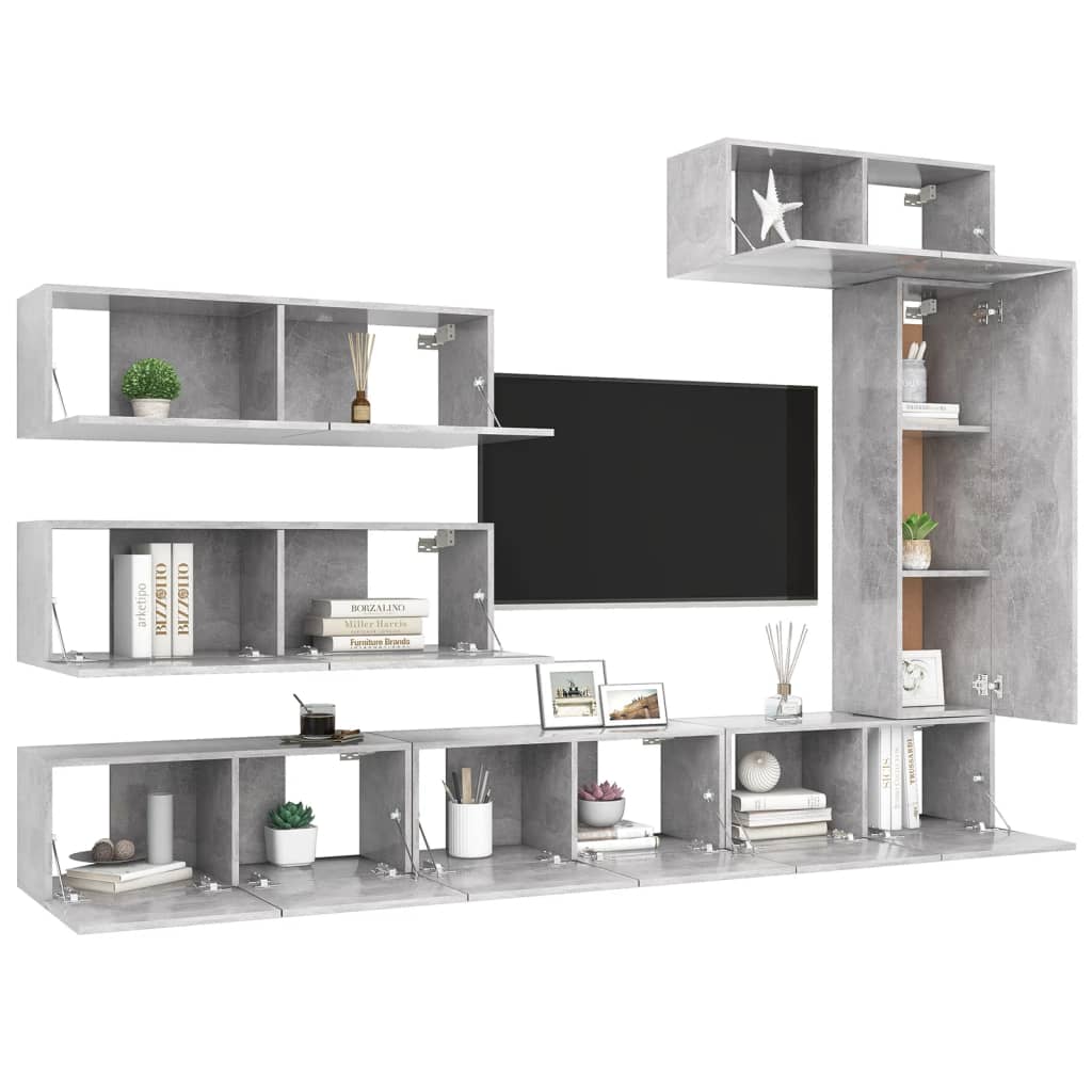 Set di Mobili Porta TV 7 pz Grigio Cemento in Legno Multistrato - homemem39