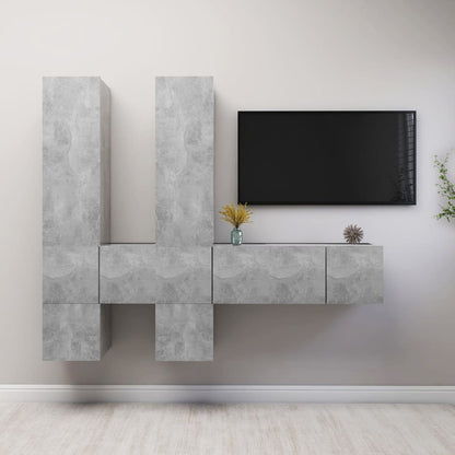 Set di Mobili Porta TV 7 pz Grigio Cemento in Legno Multistrato