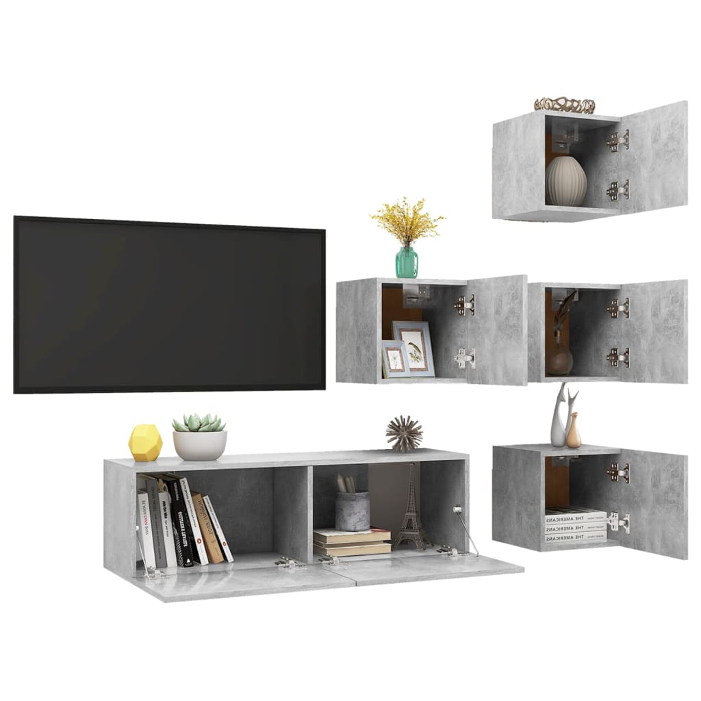 Set di Mobili Porta TV 5 pz Grigio Cemento in Legno Multistrato