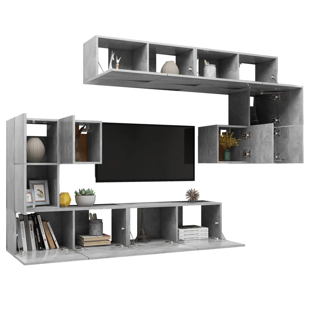 Set di Mobili Porta TV 8 pz Grigio Cemento in Legno Multistrato - homemem39