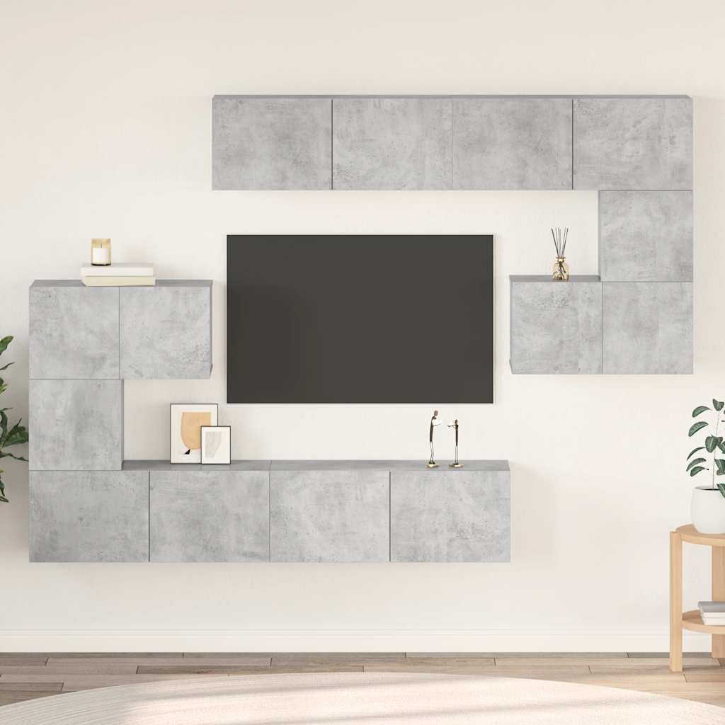 Set di Mobili Porta TV 8 pz Grigio Cemento in Legno Multistrato - homemem39