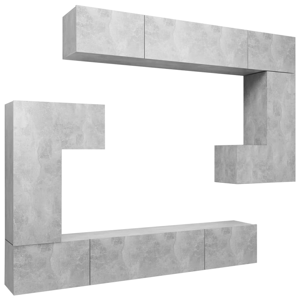 Set Mobili Porta TV 8pz Grigio Cemento in Legno Multistrato - homemem39