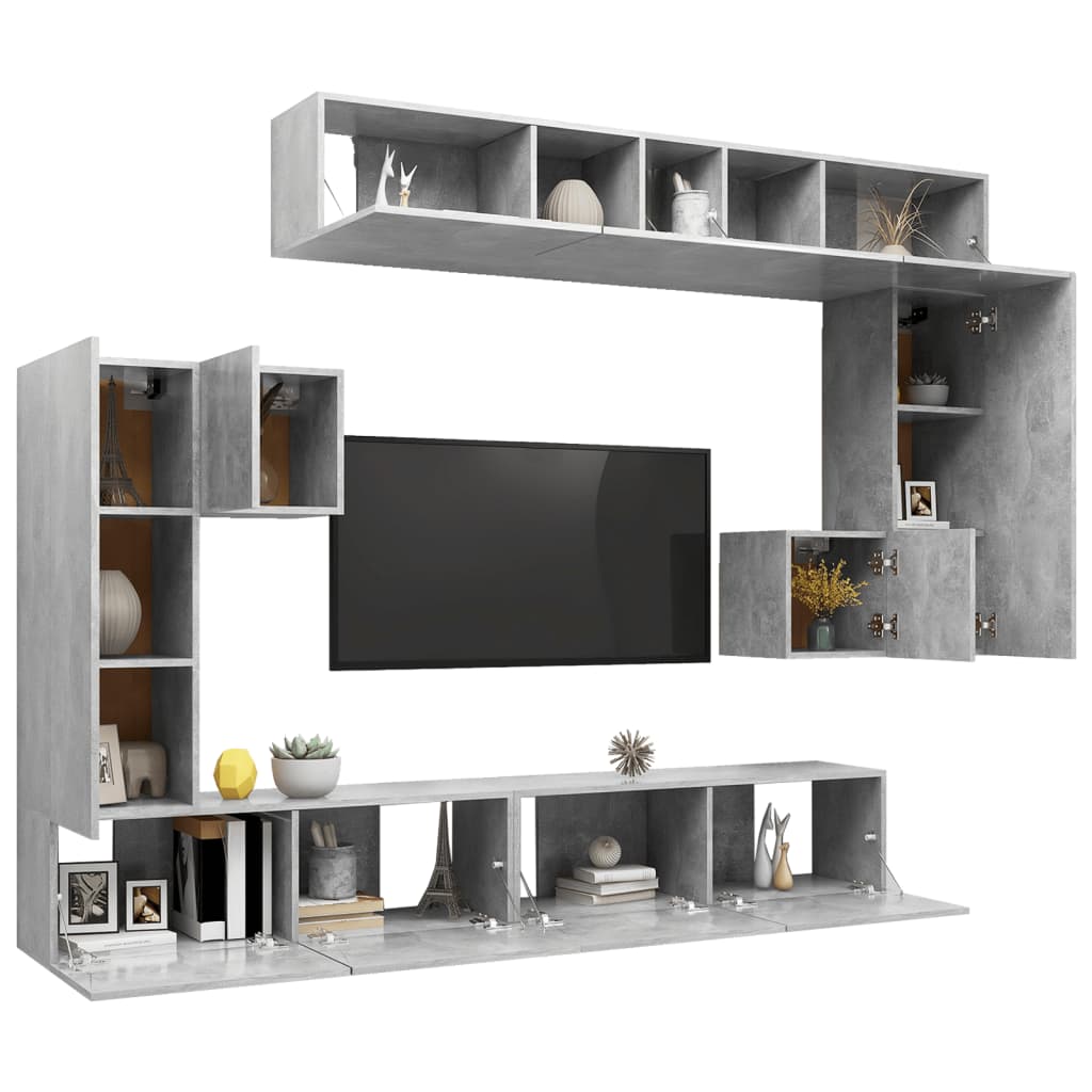 Set Mobili Porta TV 8pz Grigio Cemento in Legno Multistrato - homemem39