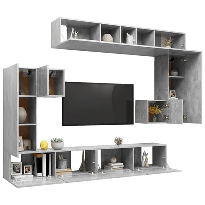 Set Mobili Porta TV 8pz Grigio Cemento in Legno Multistrato - homemem39