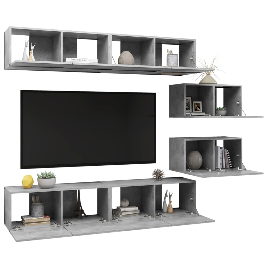 Set di Mobili Porta TV 6 pz Grigio Cemento in Legno Multistrato - homemem39
