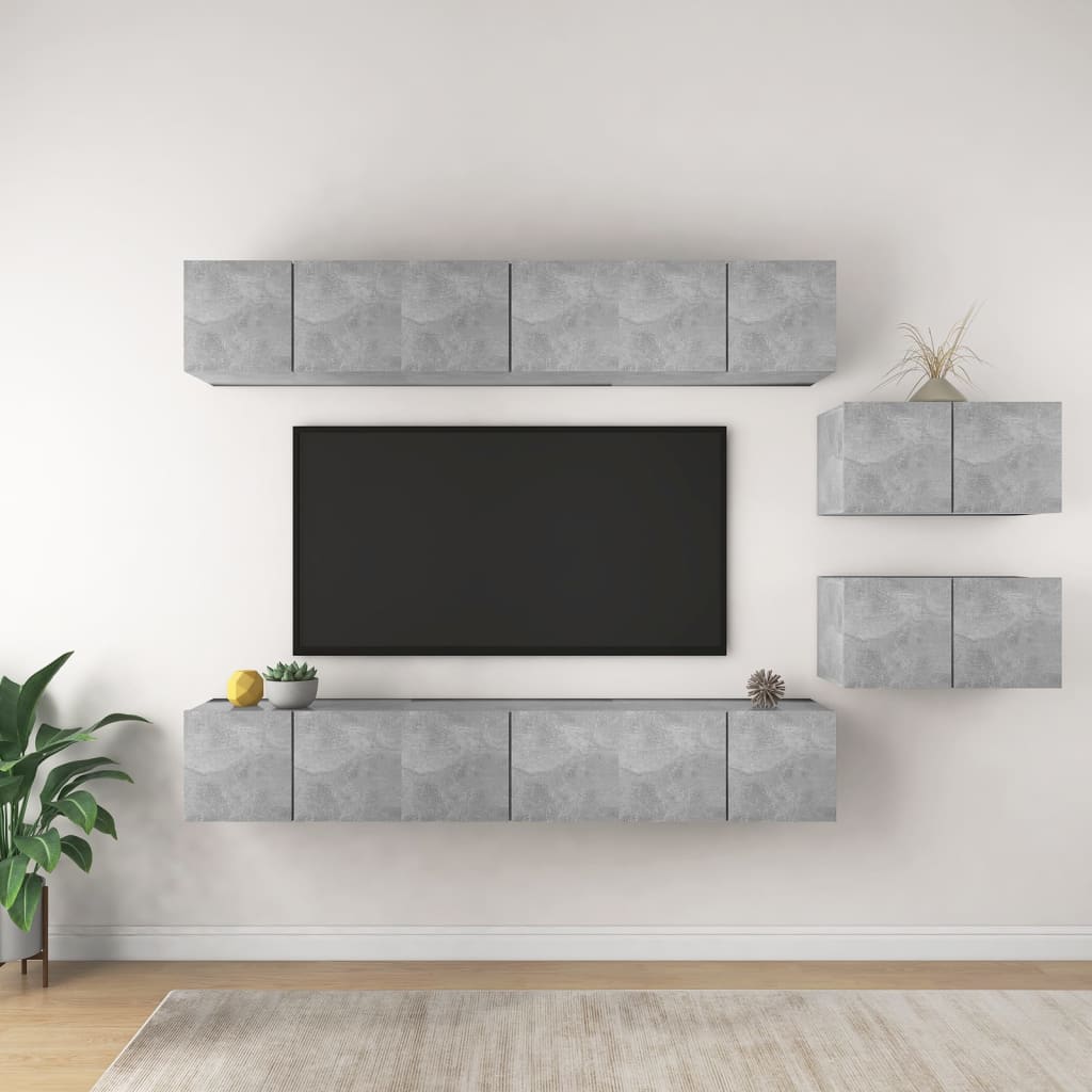 Mobili Porta TV 8 pz Grigio Cemento in Legno Multistrato - homemem39