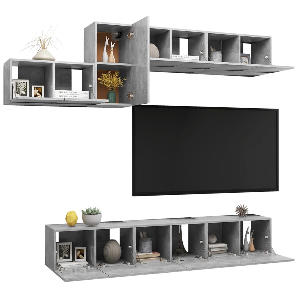 Set di Mobili Porta TV 7 pz Grigio Cemento in Legno Multistrato - homemem39