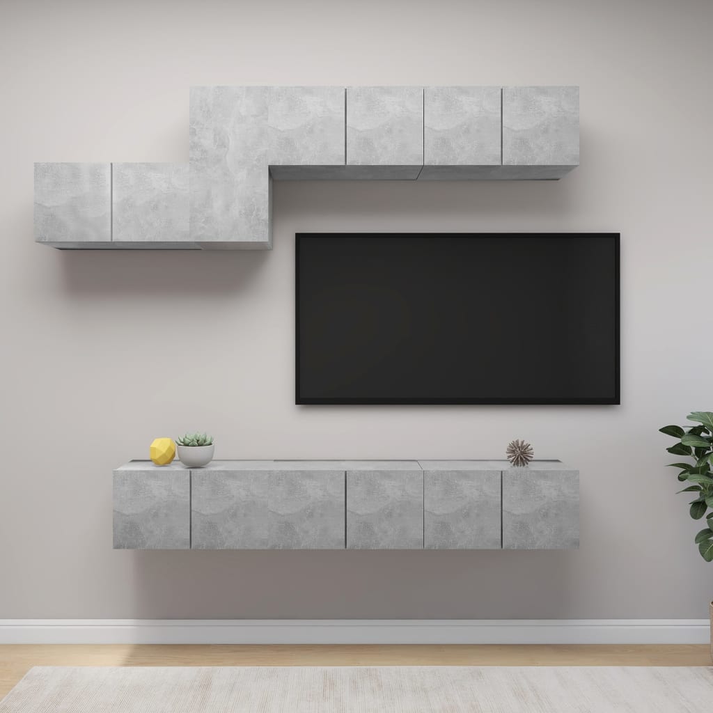 Set di Mobili Porta TV 7 pz Grigio Cemento in Legno Multistrato - homemem39