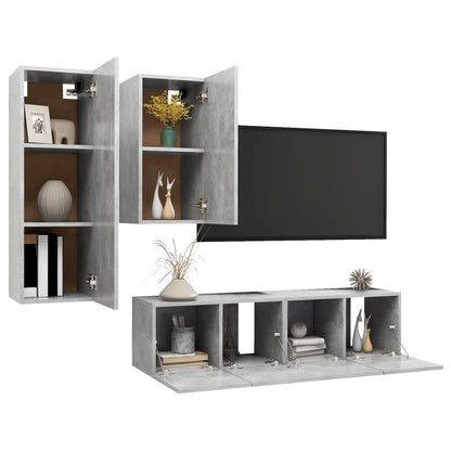 Set di Mobili Porta TV 4 pz Grigio Cemento in Legno Multistrato - homemem39
