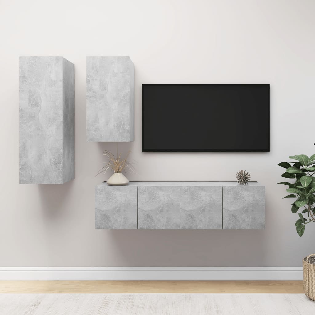 Set di Mobili Porta TV 4 pz Grigio Cemento in Legno Multistrato - homemem39
