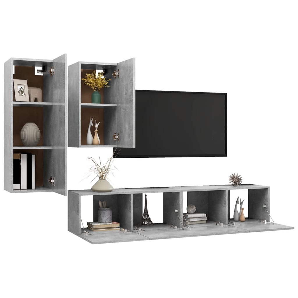 Set di Mobili Porta TV 4 pz Grigio Cemento in Legno Multistrato - homemem39