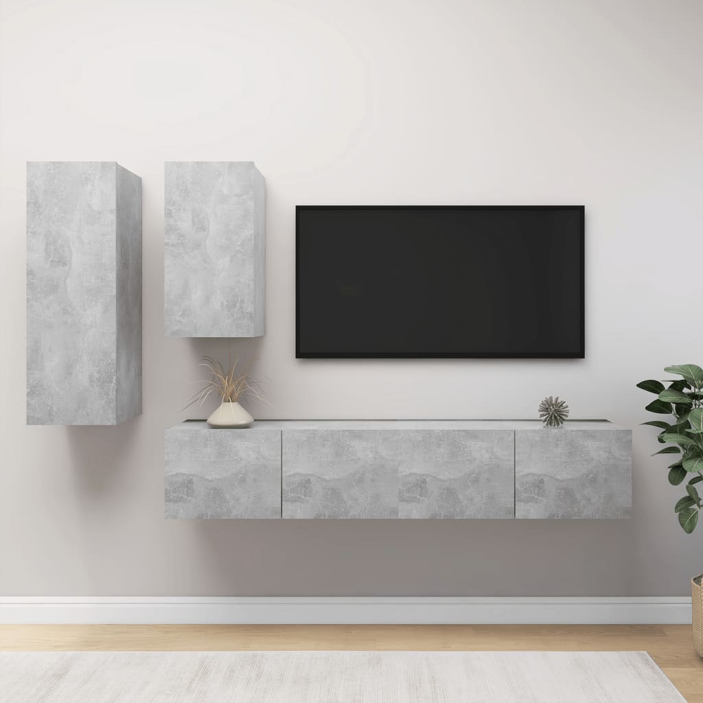 Set di Mobili Porta TV 4 pz Grigio Cemento in Legno Multistrato - homemem39