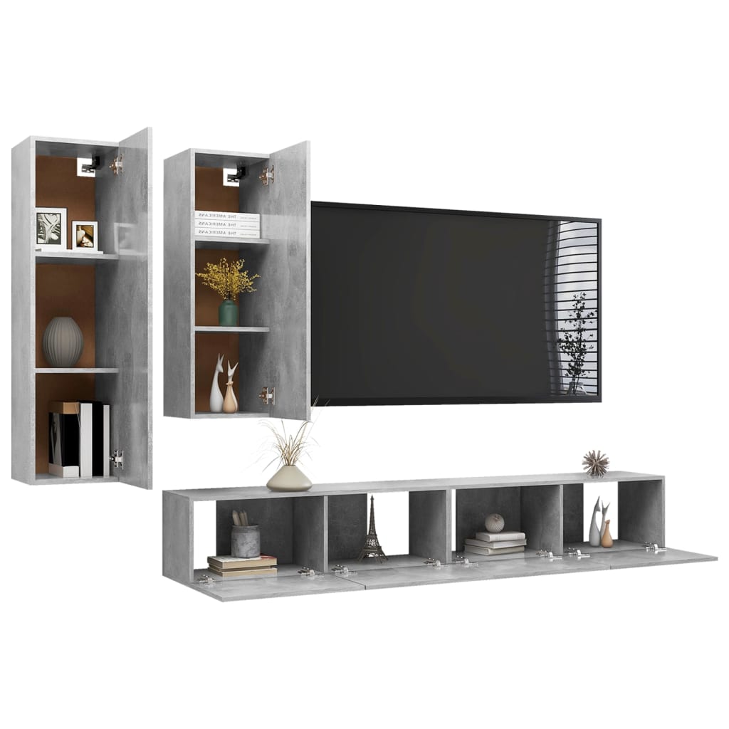 Set di Mobili Porta TV 4 pz Grigio Cemento in Legno Multistrato - homemem39